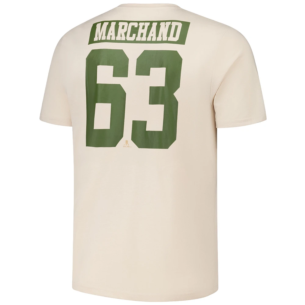 Men's Levelwear Brad Marchand Khaki Boston Bruins 2024 NHL Military Appreciation Richmond Delta Player Name & Number T-Shirt