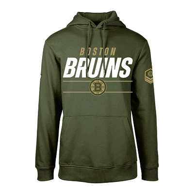 Men's Levelwear Olive Boston Bruins Delta Podium Fleece Pullover Hoodie