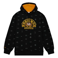 Men's Mitchell & Ness Black Boston Bruins 100th Anniversary Allover Print Pullover Hoodie