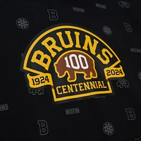 Men's Mitchell & Ness Black Boston Bruins 100th Anniversary Allover Print Pullover Hoodie