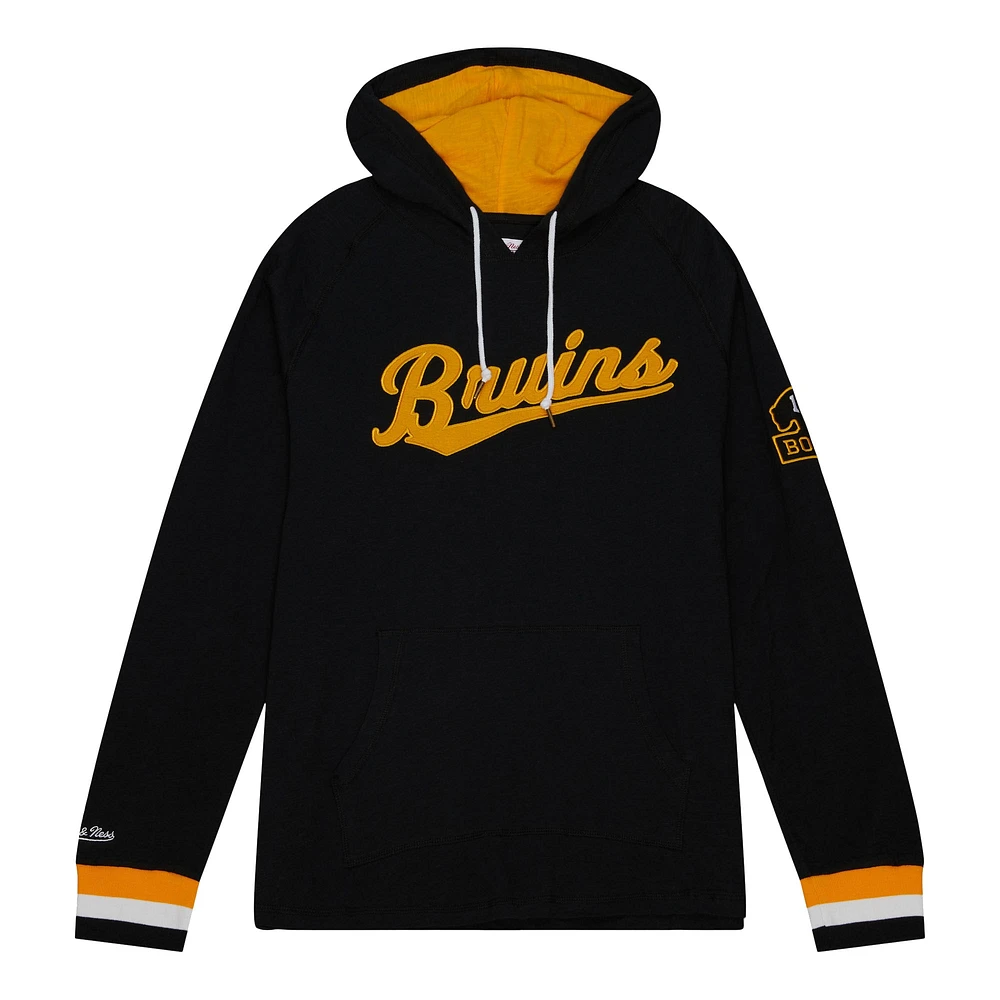 Men's Mitchell & Ness Black Boston Bruins 100th Anniversary Legendary Raglan Pullover Hoodie