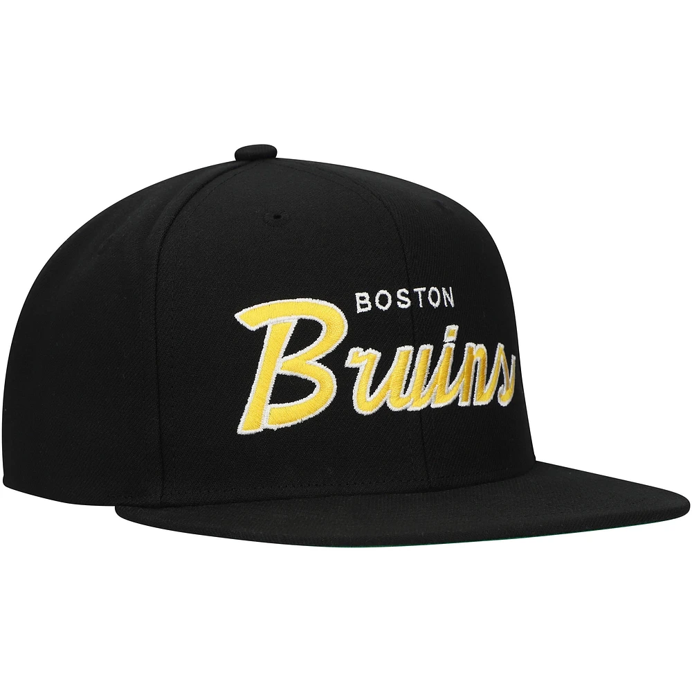 Casquette Snapback noire Mitchell & Ness Core Team Script 2.0 des Bruins de Boston pour hommes