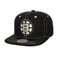 Casquette snapback naturelle à contraste énergétique noir Boston Bruins Mitchell & Ness pour hommes