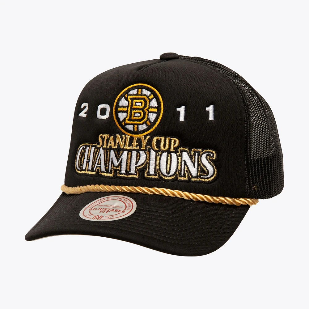 Men's Mitchell & Ness Black Boston Bruins SOUL Collection Golden Stanley Cup Champions Trucker Adjustable Hat