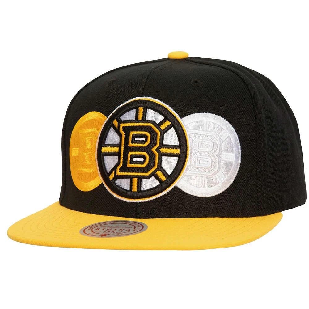 Casquette à visière noire Boston Bruins Soul Triple Up de Mitchell & Ness pour homme