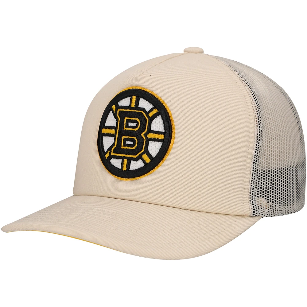 Men's Mitchell & Ness Cream Boston Bruins Foam Front Trucker Adjustable Hat