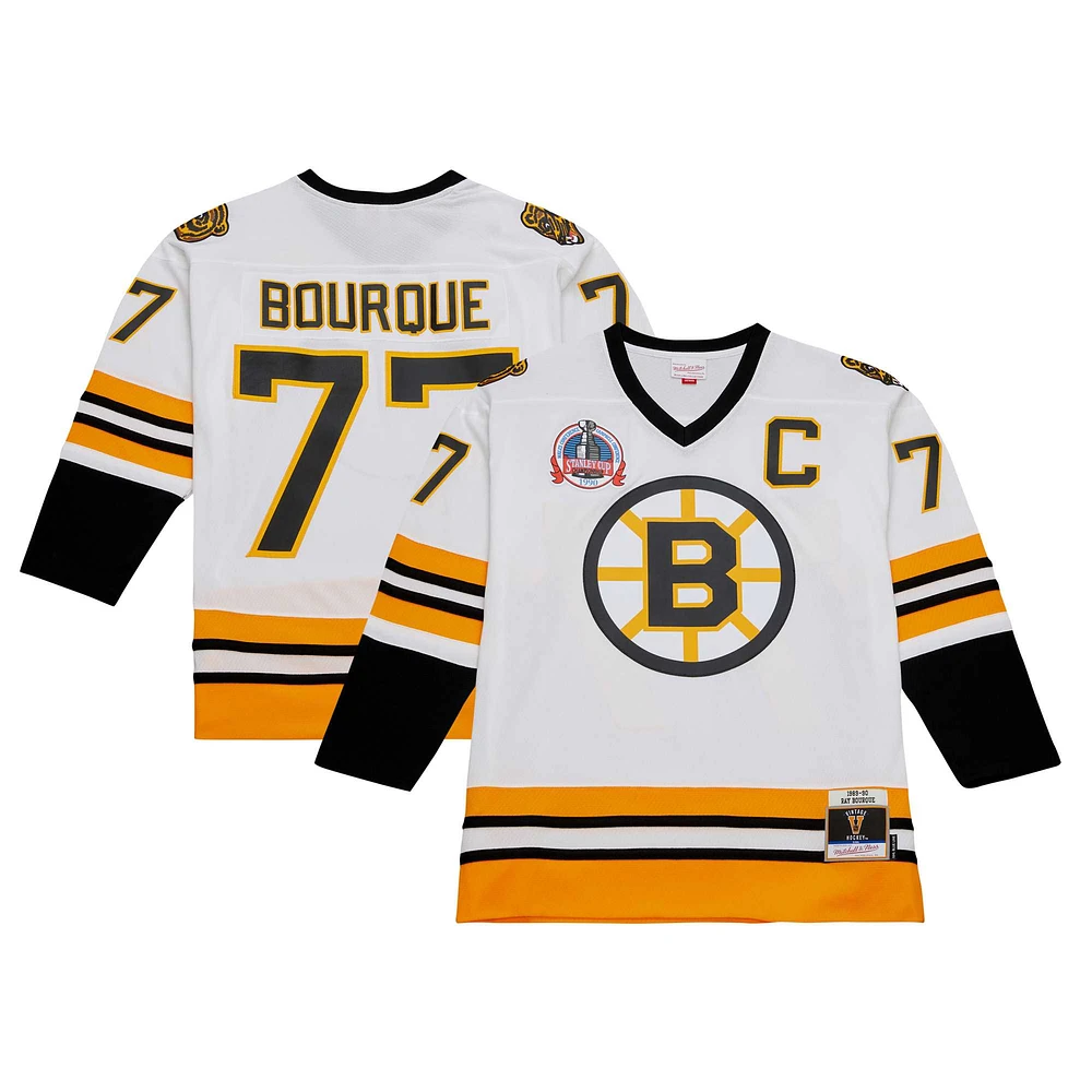 Men's Mitchell & Ness Ray Bourque White Boston Bruins Captain Patch 1989/90 Blue Line Player Jersey