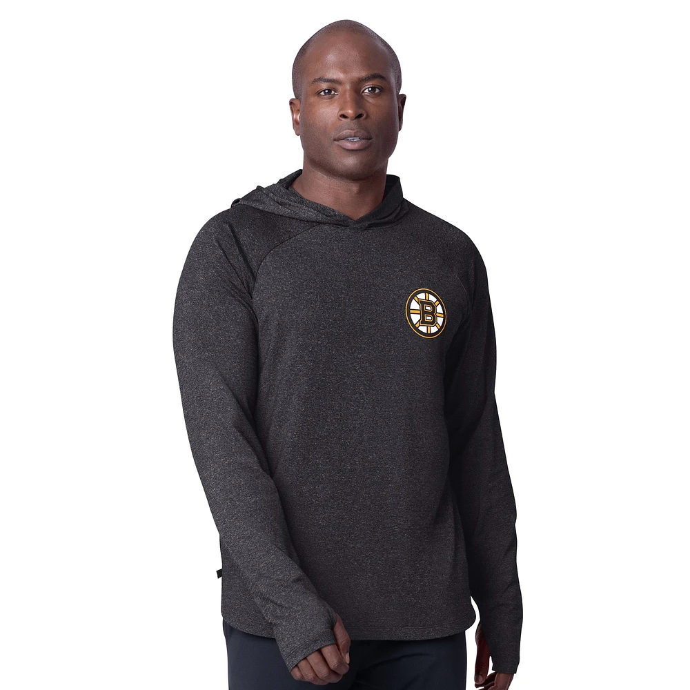 T-shirt à capuche manches longues raglan Fast Track des Bruins de Boston noir MSX by Michael Strahan pour homme