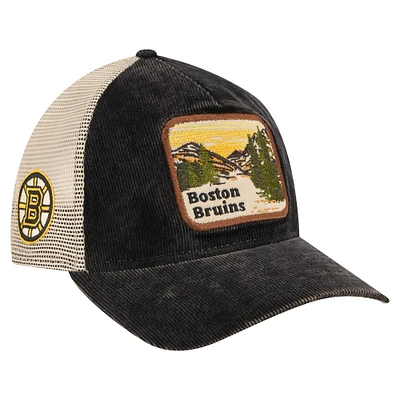 Casquette camionneur ajustable New Era 9TWENTY A-Frame noire/crème pour homme des Boston Bruins, motif paysage vintage