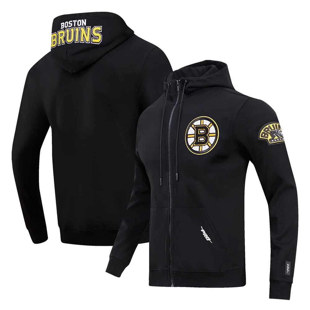 Veste à capuche entièrement zippée en chenille classique Pro Standard noire des Bruins de Boston pour hommes