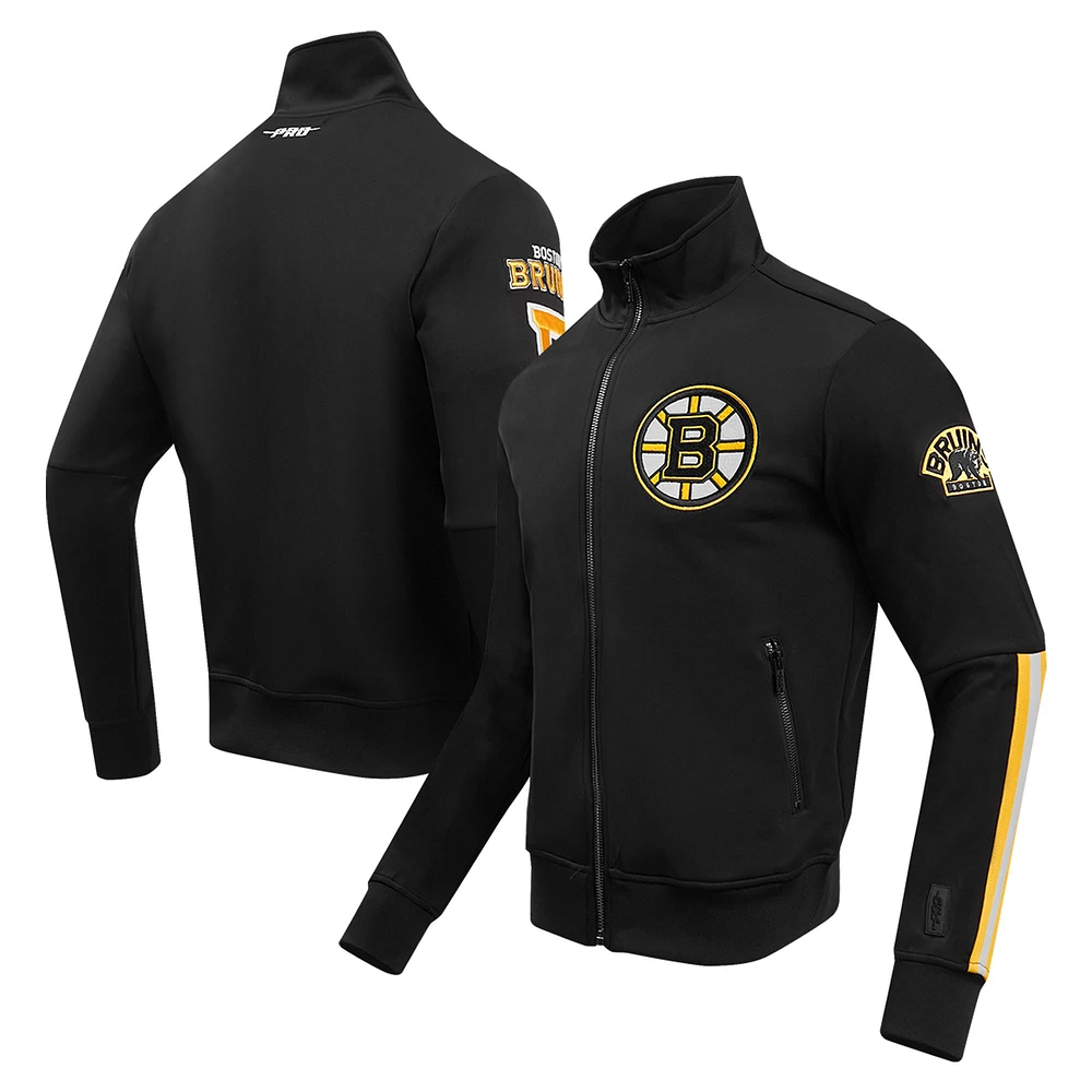 Veste de survêtement entièrement zippée en chenille classique Pro Standard noire des Bruins Boston pour hommes