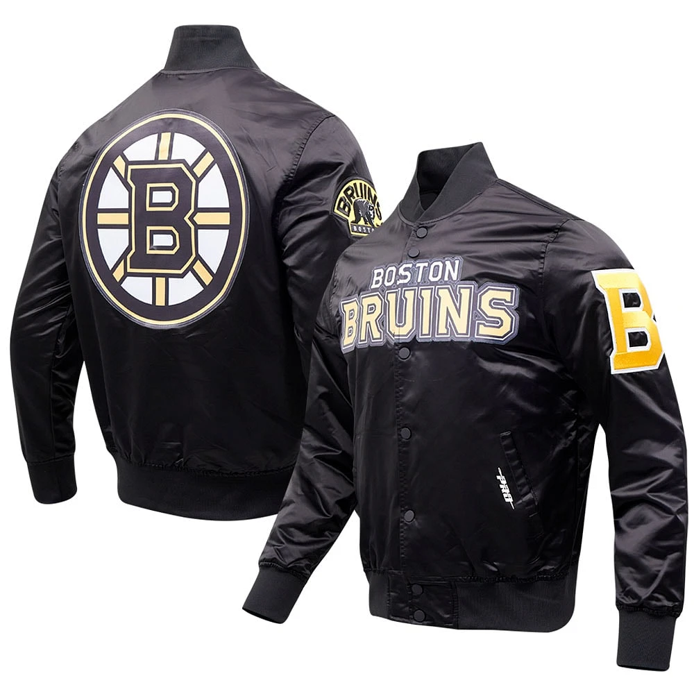 Veste à bouton-pression classique en satin noir Pro Standard des Bruins de Boston pour hommes