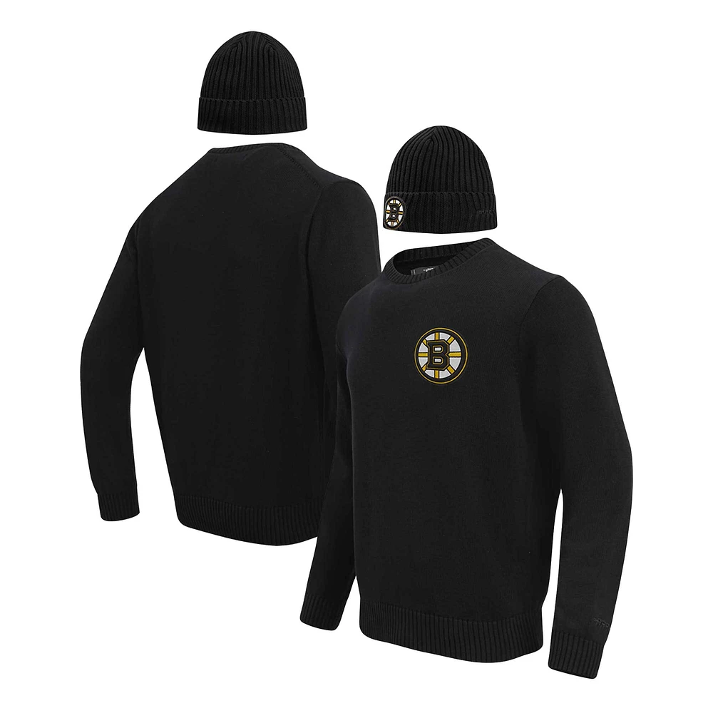 Coffret cadeau pull et chapeau en tricot à revers Pro Standard noir des Bruins de Boston pour hommes