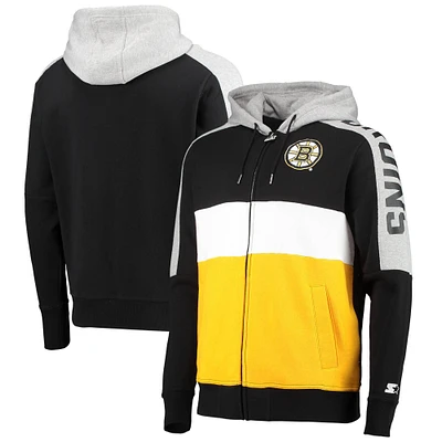 Sweat à capuche entièrement zippé Starter noir/or pour hommes des Bruins de Boston Playoffs Color Block