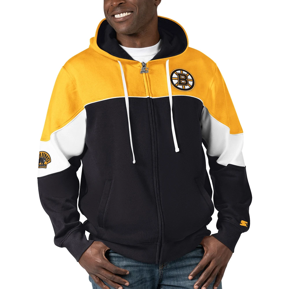 Men's Starter  Black/Gold Boston Bruins Power Forward Full-Zip Hoodie