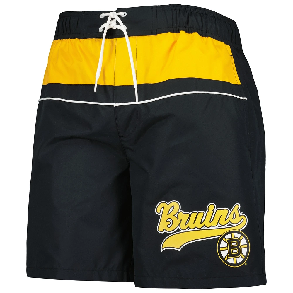 Men's Starter Black Boston Bruins Freestyle Volley Swim Shorts