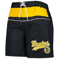 Men's Starter Black Boston Bruins Freestyle Volley Swim Shorts