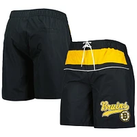 Men's Starter Black Boston Bruins Freestyle Volley Swim Shorts