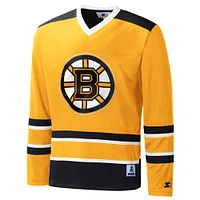 Men's Starter Gold/Black Boston Bruins Cross Check Jersey V-Neck Long Sleeve T-Shirt