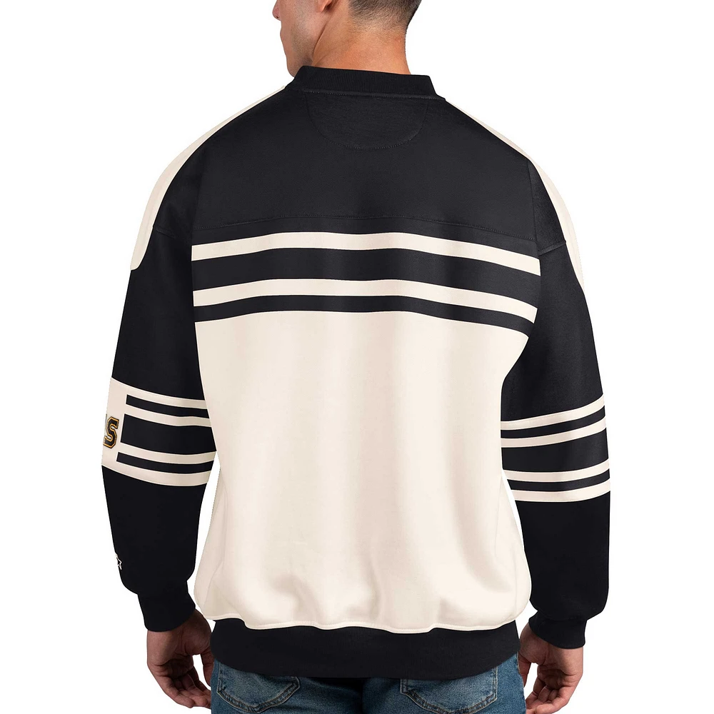 Men's Starter White Boston Bruins Defense Fleece Crewneck Pullover Sweatshirt