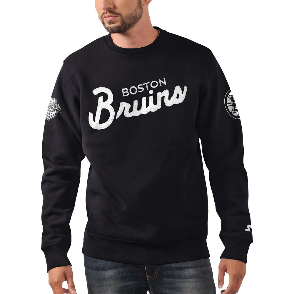 Sweat-shirt à carreaux croisés Starter x NHL Black Ice noir des Bruins de Boston pour hommes