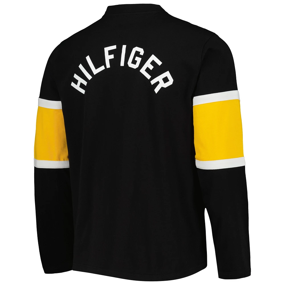 Men's Tommy Hilfiger Black Boston Bruins Walter Lace-Up Long Sleeve Top