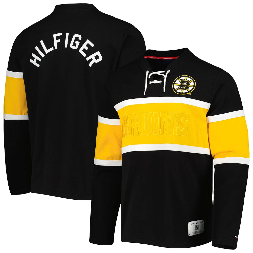 Haut à manches longues lacets Walter Tommy Hilfiger pour hommes, Boston Bruins, noir