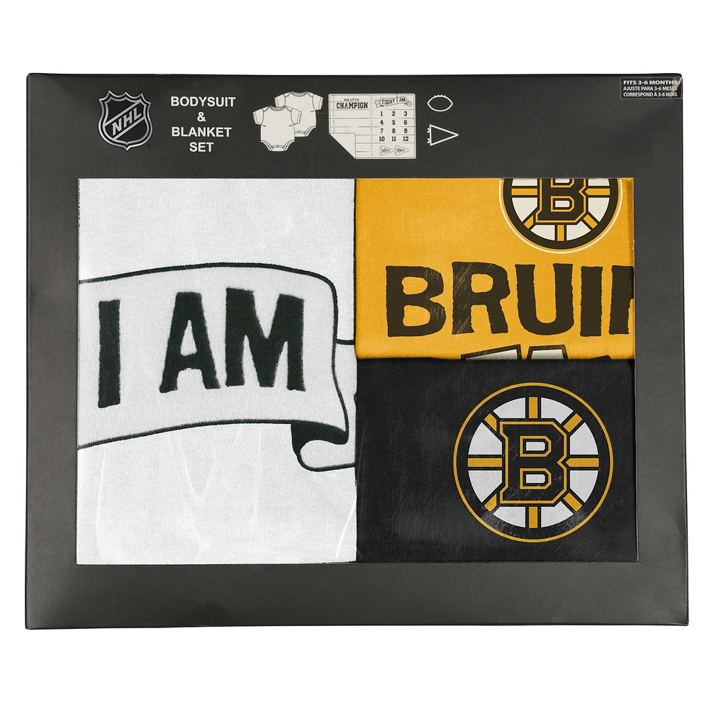 Ensemble de 2 couvertures et lits pour nouveau-né nourrisson Boston Bruins #1 Draft Pick