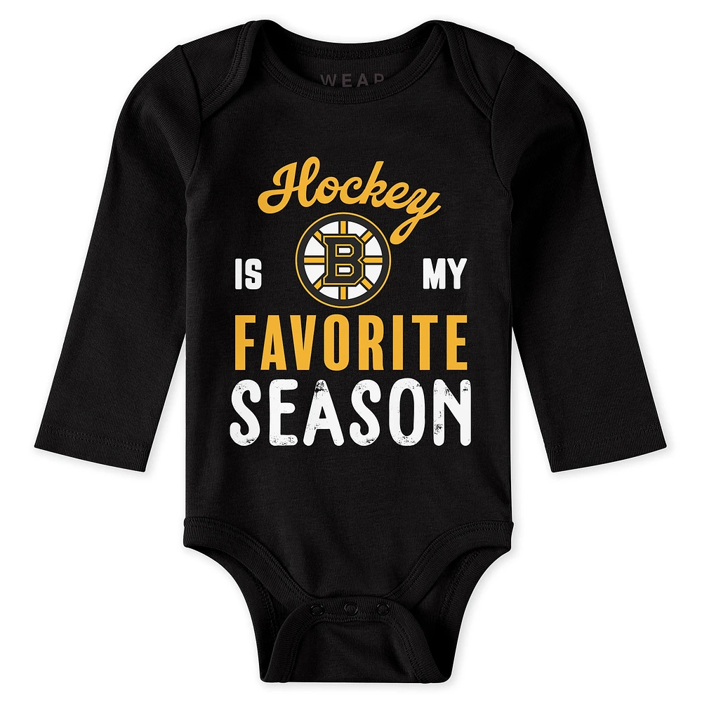 Newborn & Infant WEAR by Erin Andrews Boston Bruins Turn Me Around Bodysuits Pants 3-Piece Set