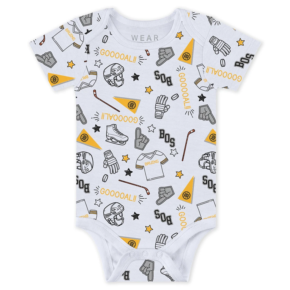 Newborn & Infant WEAR by Erin Andrews Boston Bruins Turn Me Around Bodysuits Pants 3-Piece Set