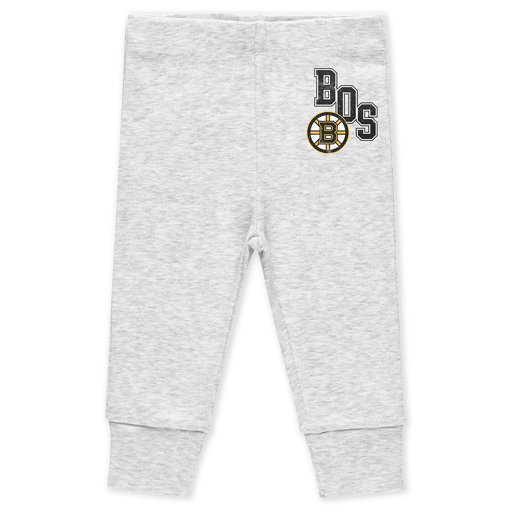 Newborn & Infant WEAR by Erin Andrews Boston Bruins Turn Me Around Bodysuits Pants 3-Piece Set