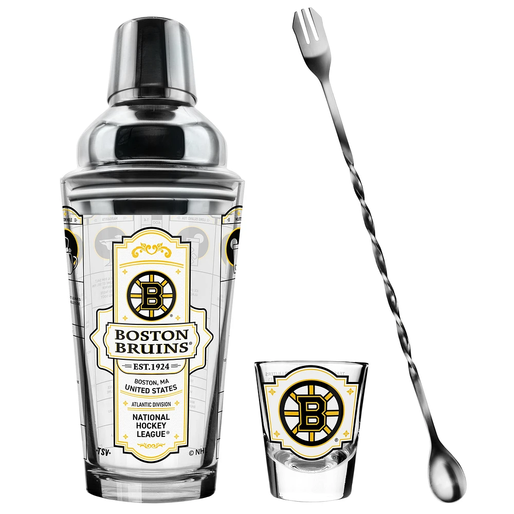 The Sports Vault Boston Bruins Ensemble de cinq verres à shot et verres à mélange pour barman