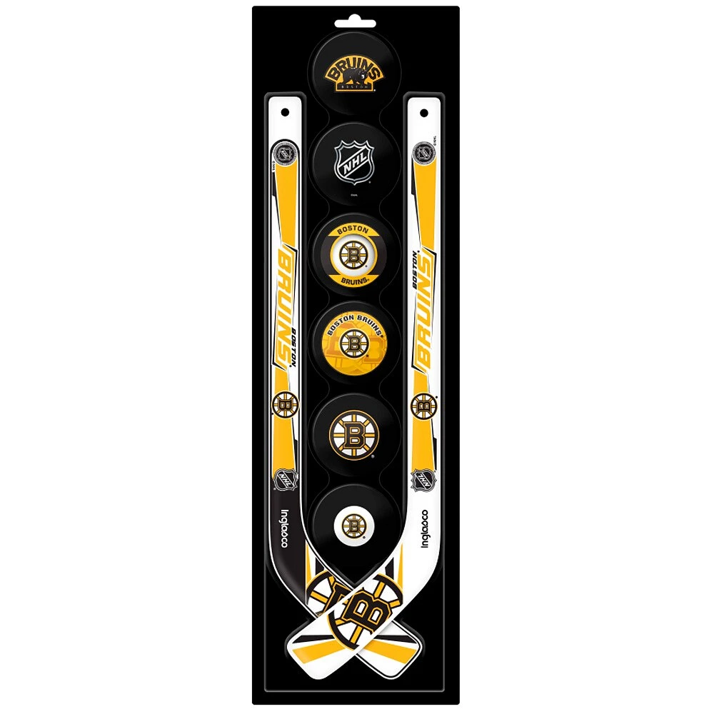 The Sports Vault Ensemble de huit mini bâtons de hockey et rondelles en mousse des Bruins de Boston