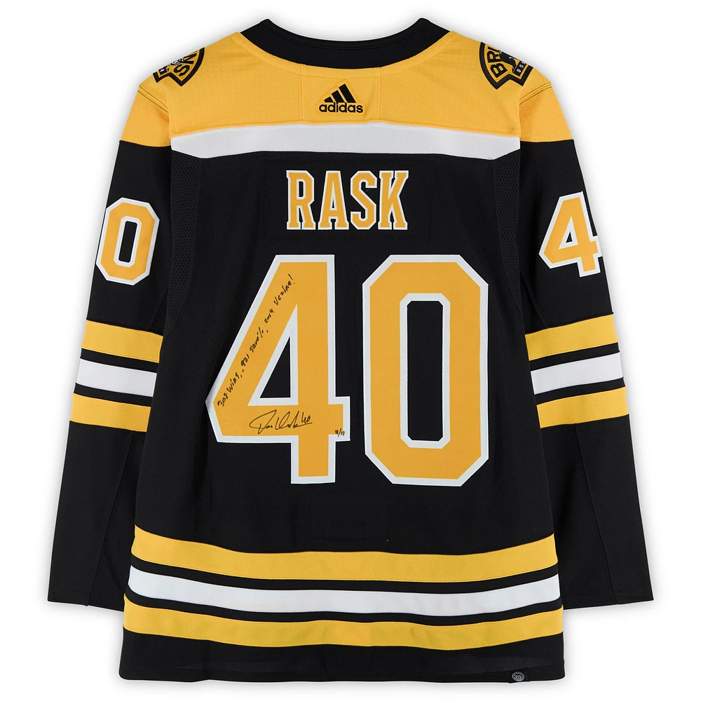 Maillot adidas authentique noir dédicacé des Bruins de Boston par Tuukka Rask avec inscriptions multiples