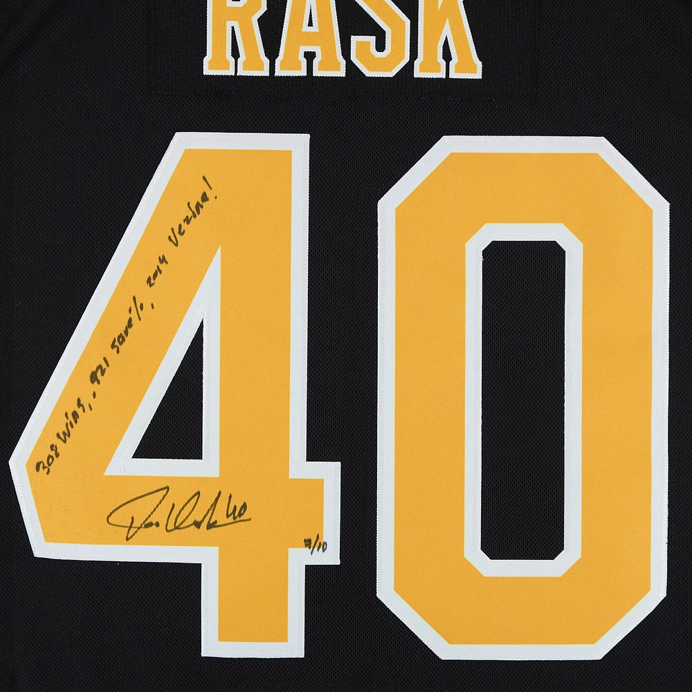 Maillot adidas authentique noir dédicacé des Bruins de Boston par Tuukka Rask avec inscriptions multiples