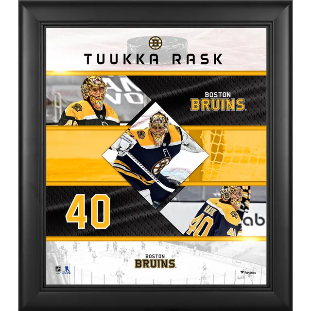 Tuukka Rask Boston Bruins Unsigned Black Jersey in Net Photograph