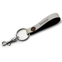 White Boston Bruins Personalized Leather Loop Keychain