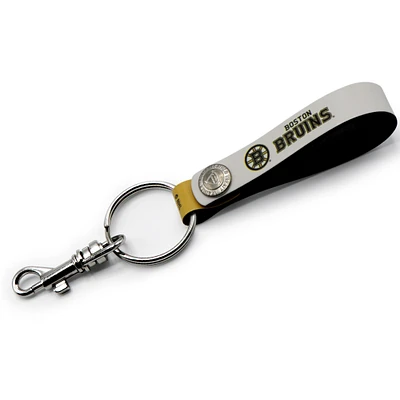 White Boston Bruins Personalized Leather Loop Keychain