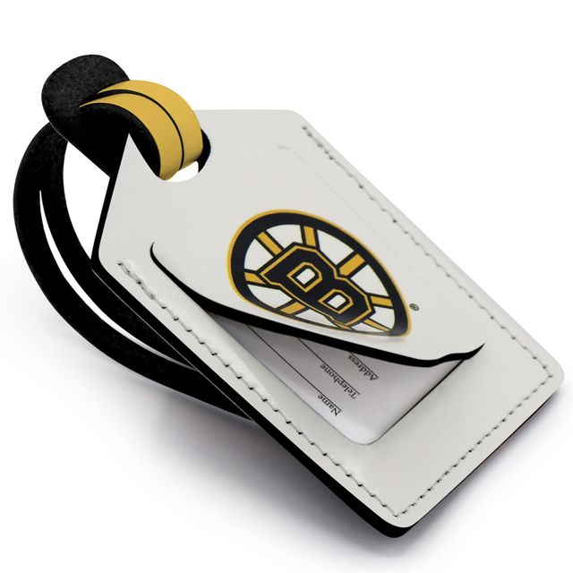 Étiquette de bagage en cuir personnalisée Boston Bruins blanche