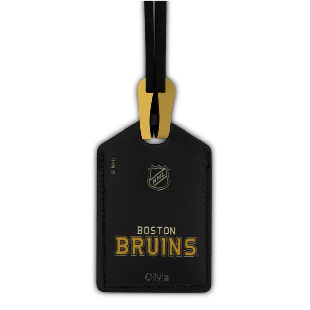 Étiquette de bagage en cuir personnalisée Boston Bruins blanche