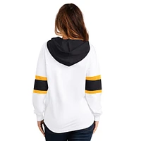 Women's G-III 4Her by Carl Banks  White Boston Bruins Goal Zone Long Sleeve Lace-Up Hoodie T-Shirt