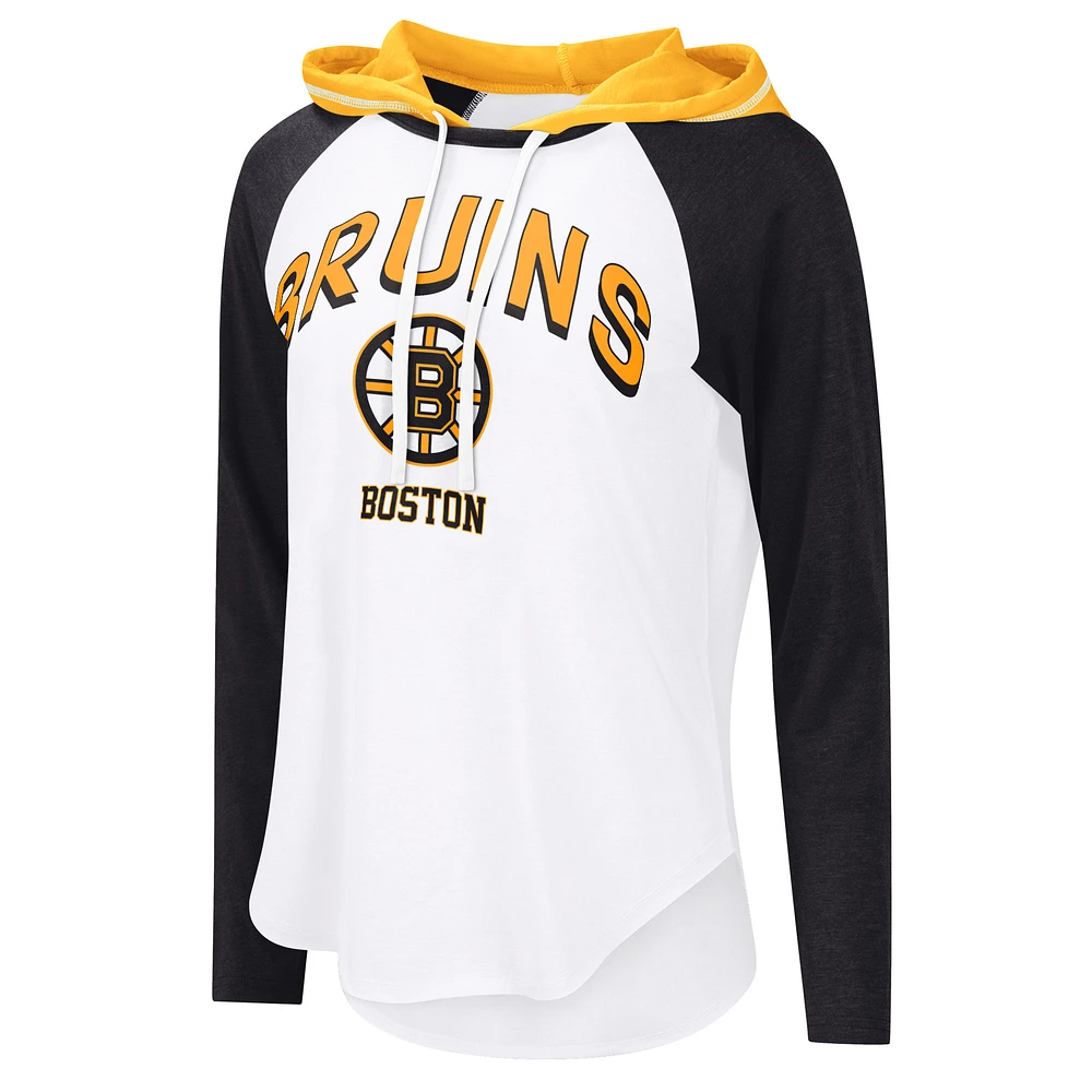 Women's G-III 4Her by Carl Banks  White Boston Bruins VIP Raglan Long Sleeve Hoodie T-Shirt