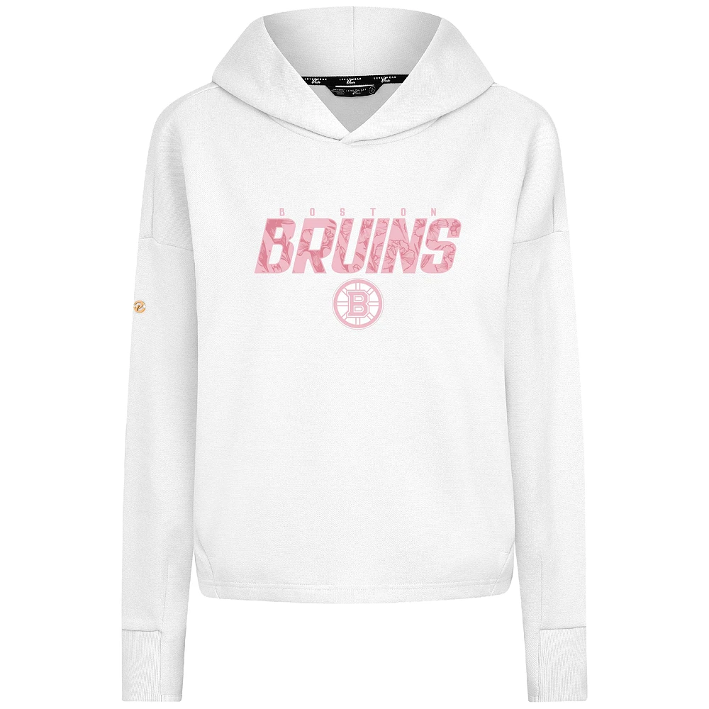 Women's Levelwear  White Boston Bruins Mother's Day Sweet Floral Tri-Blend Cropped Pullover Hoodie