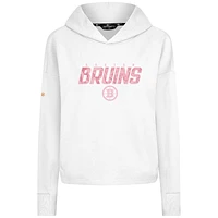 Women's Levelwear  White Boston Bruins Mother's Day Sweet Floral Tri-Blend Cropped Pullover Hoodie