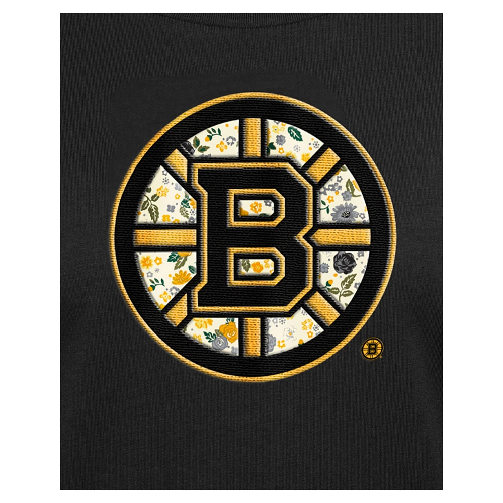 T-shirt à fleurs glamour Boston Bruins New Era noir pour femme