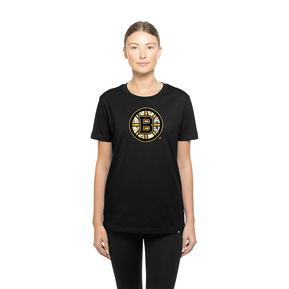 T-shirt à fleurs glamour Boston Bruins New Era noir pour femme