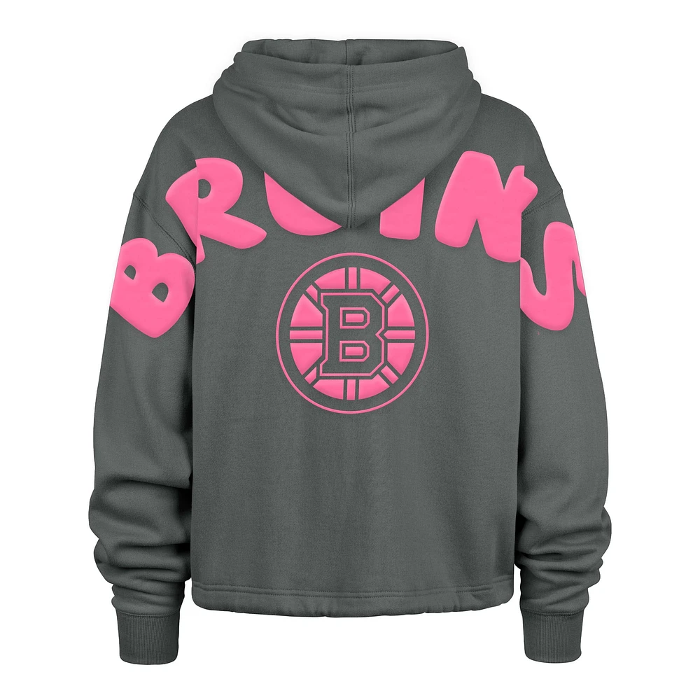 Women's '47 Gray Boston Bruins Bright Side Venice Cropped Pullover Hoodie