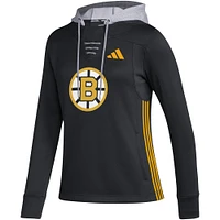 Women's adidas Black Boston Bruins Refresh Skate Lace AEROREADY Pullover Hoodie