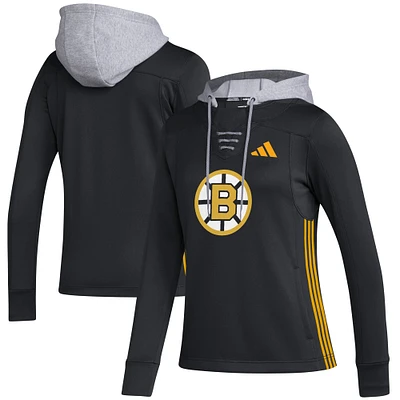 Sweat à capuche adidas Boston Bruins Refresh Skate Lace AEROREADY noir pour femme