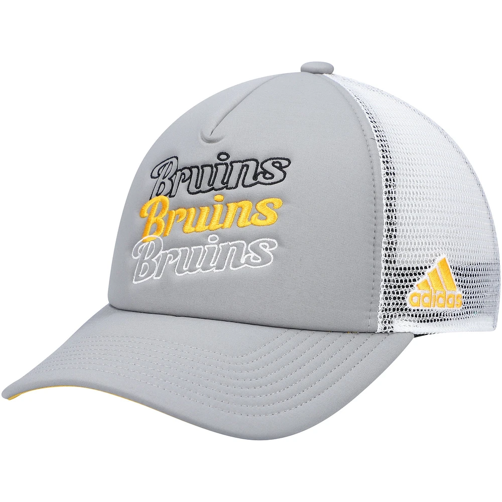 Women's adidas Gray/White Boston Bruins Foam Trucker Snapback Hat